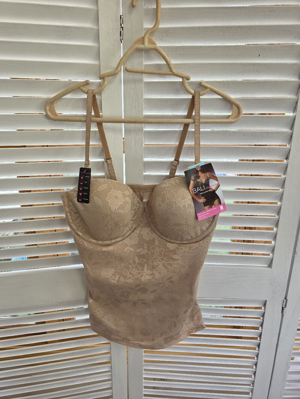 Bali PowerShaper Tan Floral Lace Torso Bodysuit with Tummy Control Size 40C
